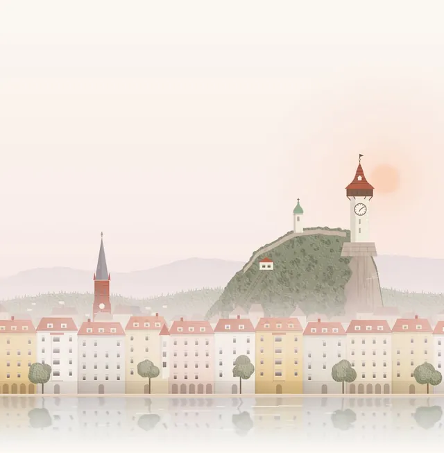 Illustration von Graz mit Schlossberg