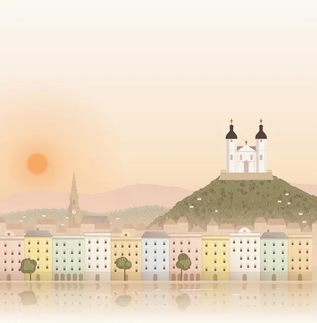 Illustration von Linz mit Pöstlingberg